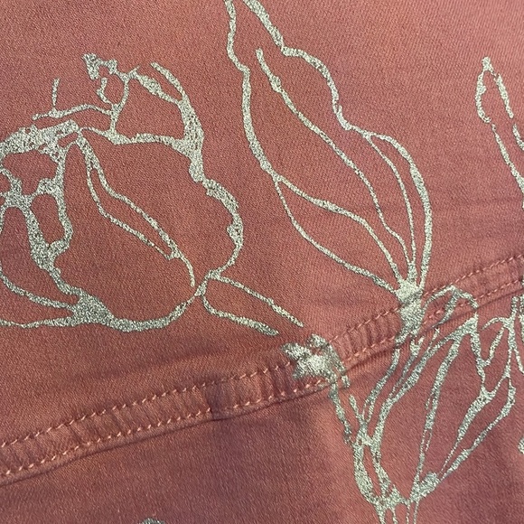ASHLEY STEWART metallic foil floral etching /pink cropped trucker jacket 10/12 - Picture 6 of 13